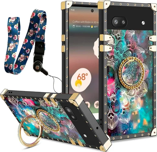 Vista 39 de nancheng Funda para Google Pixel 6 de lujo, diseño de abeja, corazón y abeja, chapado en oro, con anillo de diamante de 360°, correa de cordón