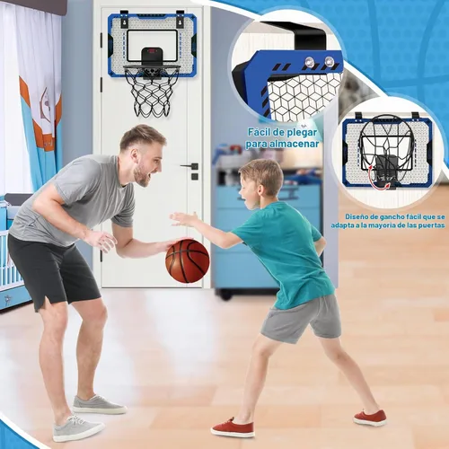 Vista 5 de Aro de baloncesto interior para niños de 5 a 10 años, con marcador electrónico y 3 bolas, mini aro sobre la puerta para cumpleaños de niños