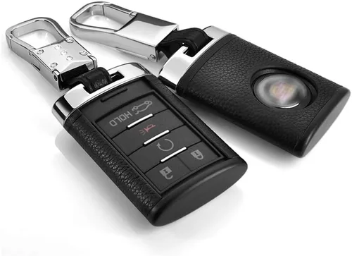 Vista 8 de Ontto Funda de llavero de cuero plástico ABS Cadillac con llavero de aleación de zinc para Cadillac CTS XTS ATS SLS SRX (rojo)