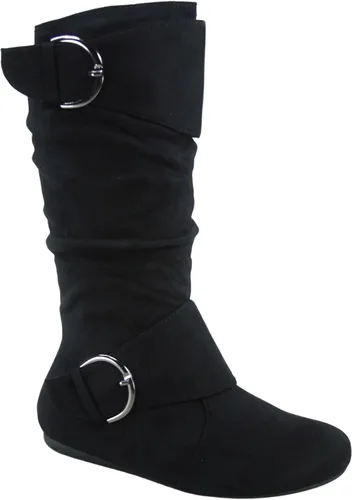Vista 2 de FZ-Fits Botas de media pantorrilla con hebilla de punta redonda cerrada y hebilla lateral con cremallera lateral para mujer