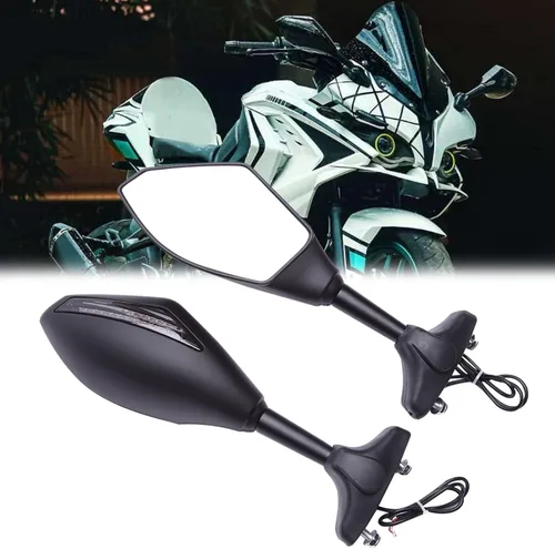 Vista 8 de Espejos Retrovisores con Indicadores LED de Señal de Giro para Motocicleta, para Motos de Carreras y Motos Deportivas (Carbono+Lente Ahumado)