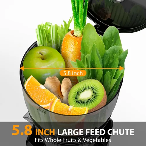 Vista 2 de Pukomc Exprimidor de prensa en frío, canal de alimentación de 5.8 pulgadas de ancho para frutas y verduras enteras - 1.8L Capacidad 300W Exprimidor