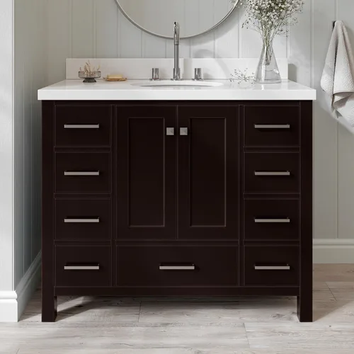 Vista 78 de ARIEL Cambridge tocador de baño con fregadero, madera maciza, encimera y protector contra salpicaduras de cuarzo blanco puro de 1.5 pulgadas