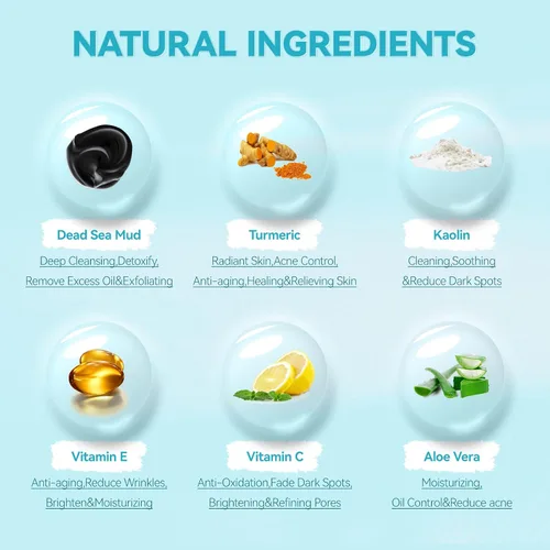 Vista 2 de BOJICA 3 mascarillas faciales de arcilla para el cuidado de la piel, mascarilla facial para limpieza profunda de poros, cúrcuma, mar muerto, barro