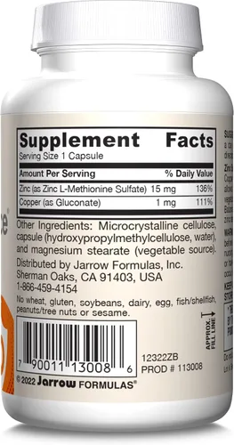 Vista 9 de Balance de zinc Jarrow Formulas, refuerza el sistema inmunológico y proporciona protección antioxidante, 100 cápsulas