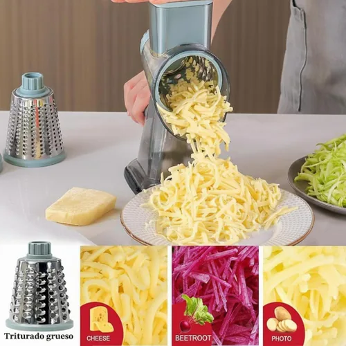 Vista 2 de YOUCZON Rallador Rotativo de Queso Multiusos de Acero Inoxidable - Rallador de Queso con Mango para Rallado sin Esfuerzo de Zanahorias, Papas, Azul