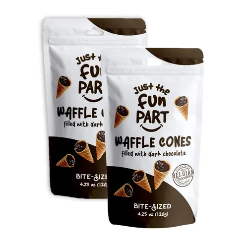 Vista 4 de Just The Fun Part Mini conos de gofre crujiente de tamaño bocado Rellenos con chocolate belga premium Excelentes para bocadillos, postres