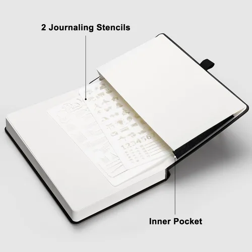 Vista 7 de RETTACY Cuaderno de diario con puntos y viñetas, 192 páginas, tamaño mediano A5 (5.7" x 8.3"), tapa dura de cuero, papel grueso de 100 gsm