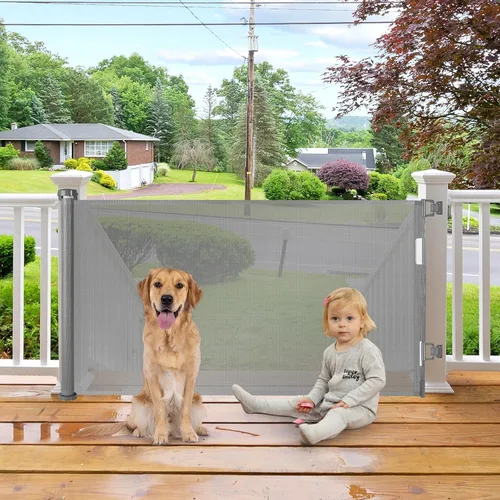 Vista 11 de Puertas retráctiles para bebés para puertas, puertas retráctiles para perros de 55 pulgadas de ancho, barreras para perros para la casa, barreras
