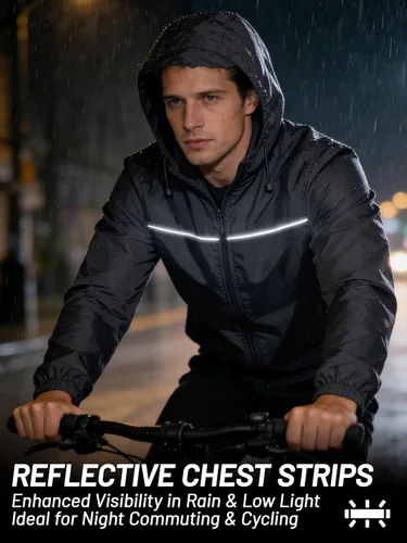 Vista 2 de SWISSWELL Mens Rain Jacket & Coats Packable Lightweight Waterproof Hooded 017-negro
