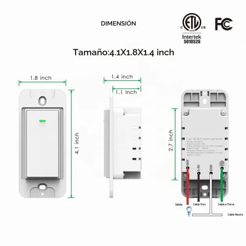 Vista 6 de Interruptor inteligente WiFi de pared, interruptor de luz de pared, compatible con Alexa y Google Home