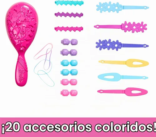 Vista 3 de Cabeza de Muñeca Barbie para Estilo, Cabello Rubio con 20 Accesorios Coloridos, Cabeza de Muñeca para Peinar