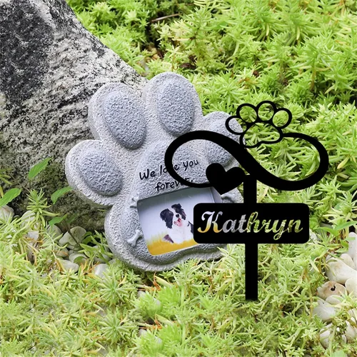 Vista 5 de Marcador de metal para tumbas para mascotas, nombre personalizado, estaca de jardín, perro, conmemorativo, alas de ángel, marcador de tumba, hueso