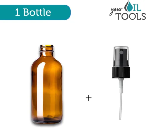 Vista 3 de Botella de vidrio de 1 oz con tapa negra de niebla fina (1 botella, ámbar)