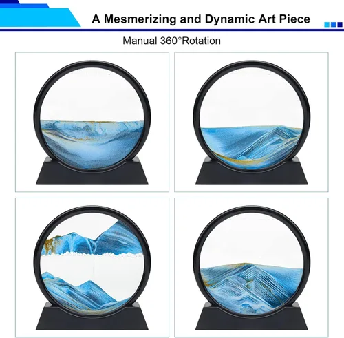 Vista 4 de Coitak Imagen de Arte de Arena en Movimiento, Imagen de Arena Dinámica de Vidrio Redondo, Arte de Arena de Escritorio para Decoración del Hogar