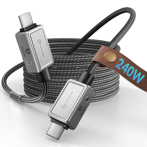 Vista 10 de PHIXERO Cable USB C a USB C de 240 W, aleación de zinc, 20 Gbps, 1.6 pies, negro