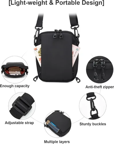 Vista 4 de WEPLAN Bolso cruzado para hombre, mini bolso de hombre, bolso de hombro de mensajero de viaje para hombre, bolsas laterales pequeñas para hombre