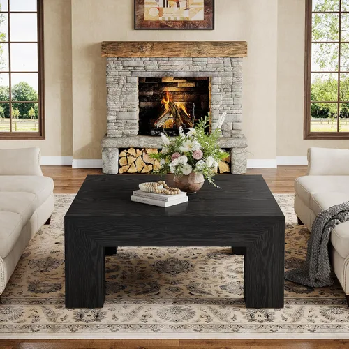 Vista 4 de Tribesigns Mesa auxiliar cuadrada de 39.4 pulgadas para sala de estar, mesa de cóctel central de decoración de granja con patas de madera
