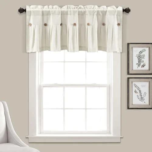 Vista 13 de Lush Decor - Cenefa para cortina con botones de lino estilo granja, 52 pulgadas de ancho x 18 pulgadas de largo, negro y blanco - Valances