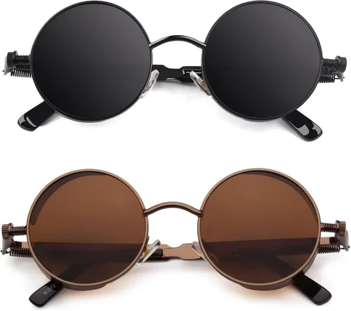 Vista 24 de CGID Retro Steampunk Round Polarized Sunglasses Men Womens Metal Circle Frame UV400 Protection E72