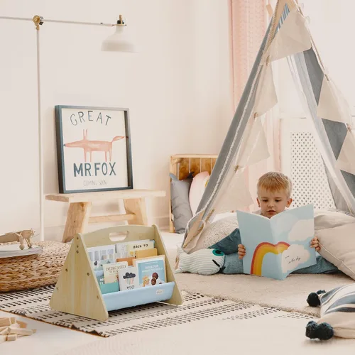 Vista 8 de ZICOTO Estantería decorativa de madera con asa para habitaciones de niños, mantiene los libros ordenados y al alcance de los niños pequeños