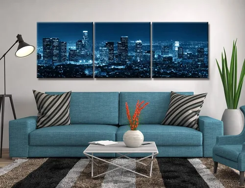 Vista 2 de Los Ángeles - Pósters artísticos para pared, pintura en lienzo nocturno de horizonte, imágenes de paisaje urbano, decoración de pared de ciudad