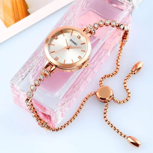 Vista 5 de SKMEI Women Watches Bracelet Diamond Ladies Female Small Rose Gold Fashion Luxury Thin Waterproof Analog Quartz Casual Girls Wife Gifts Silver Wrist