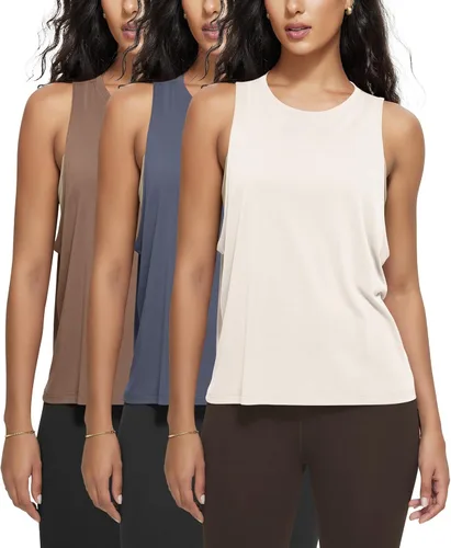 Vista 10 de ODODOS Paquete de 3 camisetas sin mangas sueltas para mujer, camisetas sin mangas para gimnasio, atletismo, entrenamiento, camisetas de yoga