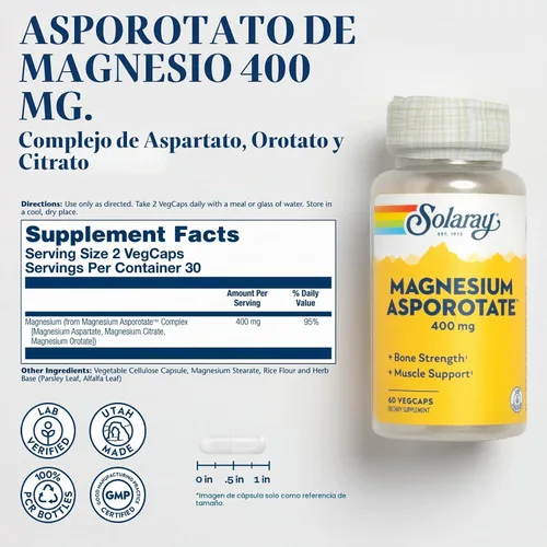 Vista 2 de SOLARAY Asporotato de magnesio 400 mg, 60 cápsulas vegetales