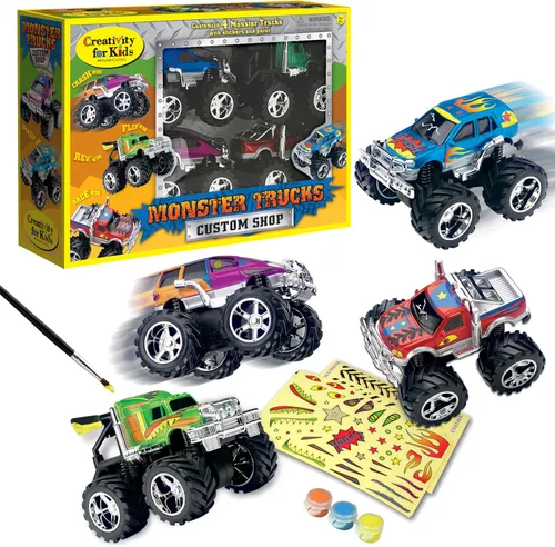 Vista 8 de Creativity for Kids Kit de manualidades Monster Trucks: personaliza 2 juguetes de Monster Truck, manualidades y manualidades para niños, juguetes