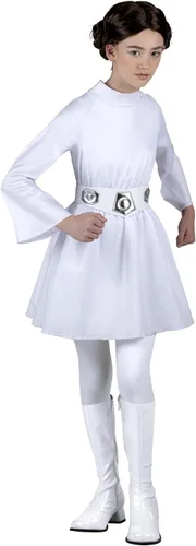 Vista 3 de STAR WARS Princesa Leia - Disfraz oficial de Halloween para jóvenes, vestido con capucha con cinturón y peluca (S) Multi
