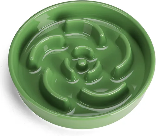 Vista 9 de Cuenco de cerámica para perros de alimentación lenta, 2 tazas de plato de Laberinto - Azul