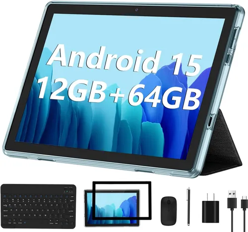 Vista 7 de ECOPAD Tablet Android 15, tabletas de 10 pulgadas con ratón y teclado 12 GB RAM + 64 GB ROM + 1 TB expandible, tableta 2 en 1 con WiFi 6 Set negro