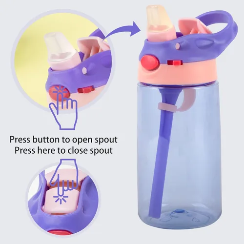 Vista 3 de Mostop Botellas de agua personalizadas para niños, botella de agua deportiva con nombre personalizado de 16 onzas con popote para niños, niñas