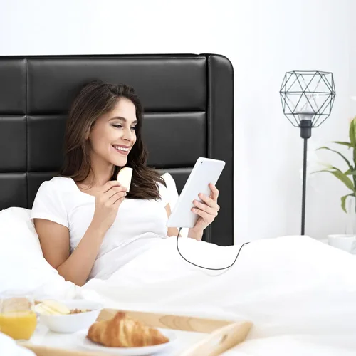 Vista 9 de Yaheetech Marco de cama tamaño completo con 2 estaciones de carga USB/puerto para tipo A y tipo C/3 cajones de almacenamiento, cama plataforma
