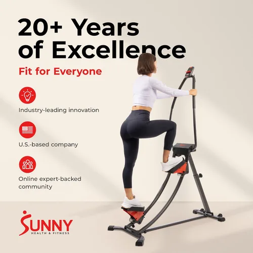 Vista 8 de Sunny Health & Fitness Escalador de escaleras para el hogar, escalador plegable inteligente SunnyFit App Connection, Long Stride Length, Home Gym