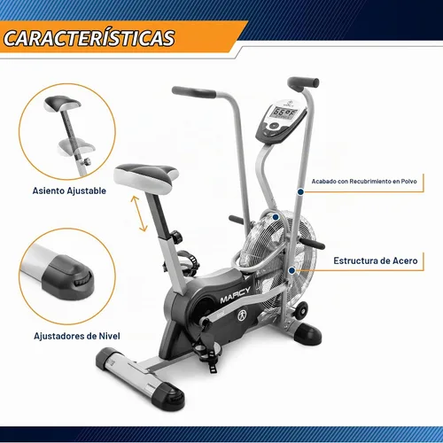 Vista 5 de Marcy Bicicleta fija de ejercicios con ventilador y resistencia de aire con manillares de doble acción