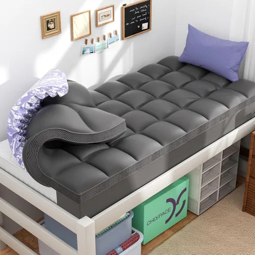 Vista 17 de ChiXpace Cubrecolchón de espuma viscoelástica de doble capa de 5 pulgadas, tamaño individual XL, espuma viscoelástica de gel de 2 pulgadas