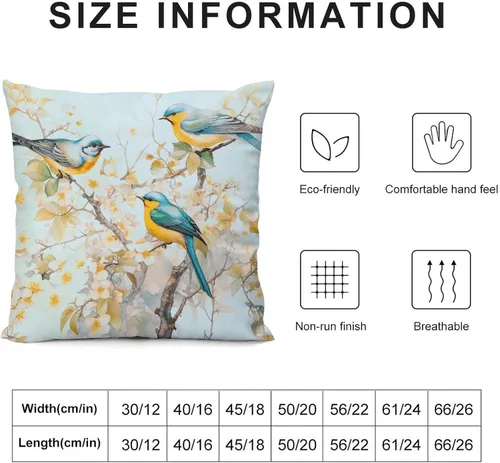 Vista 2 de Fundas de almohada decorativas de terciopelo de doble cara de 18 x 18 pulgadas, diseño de ramas de pájaros, para dormitorio, sala de estar
