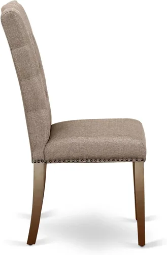 Vista 7 de East West Furniture ELP3T16 Elsa Parson - Juego de 2 sillas de comedor tapizadas de tela de lino color caqui oscuro con ribete de cabeza de clavo
