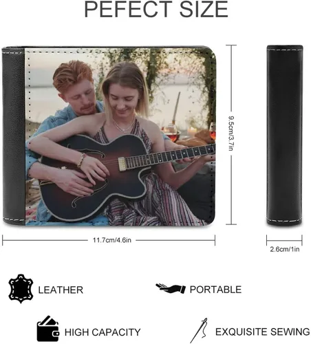 Vista 2 de Cartera de cuero personalizada para fotos, carteras personalizadas para hombres, diseño de tu propio nombre, imagen, cartera suave de alta capacidad