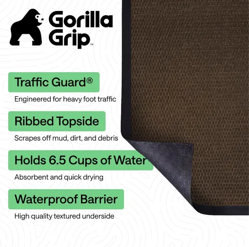 Vista 88 de Gorilla Grip - Tapete afelpado original de goma con perfil bajo, resistente, duradero, impermeable y fácil de limpiar para interior y exterior Marrón