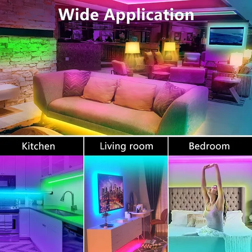 Vista 5 de GUPUP Tira de luces LED WiFi de 200 pies, compatible con Alexa y Google Assistant, 2 rollos de tira de luz LED RGB de 100 pies, cambio