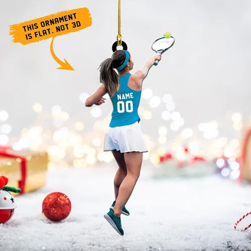 Vista 9 de Adorno plano acrílico personalizado para niña, jugador de tenis, regalo para amantes del tenis, jugador de tenis, adorno de Navidad para árbol de Tn1