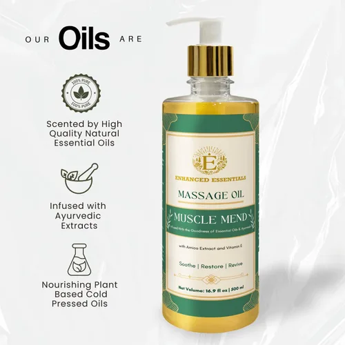 Vista 3 de Muscle Mend Aceite de masaje de recuperación muscular con árnica, ashwagandha y aceites esenciales, calmante, no grasoso, de absorción rápida, uso