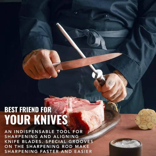 Vista 6 de Cutluxe Varilla de Afilar, Varilla Afiladora de Cuchillos – Acero de Afilado de 10" – Diseño de Mango Ergonómico, Regalos de Parrilla para Hombres