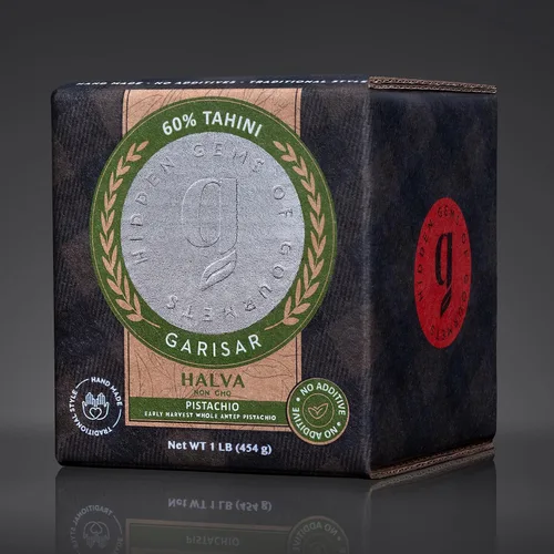 Vista 2 de Garisar Tahini Halva 60% Tahini – Halva – Halva de pistacho – Halva turca – Chocolate de caramelo – Postres – Dulces de Oriente Medio – Delicias