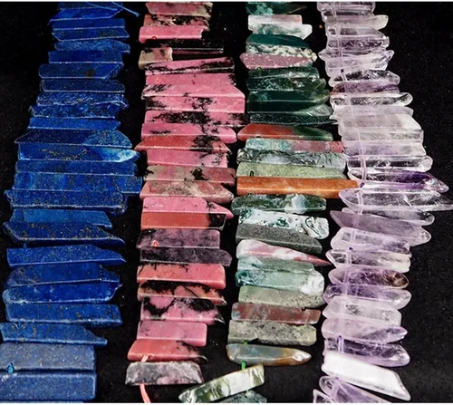 Vista 6 de Cuentas de cristal de amatista natural, tira plana irregular, cuentas sueltas de palo para hacer joyas, cristal curativo, pulido o crudo en la parte