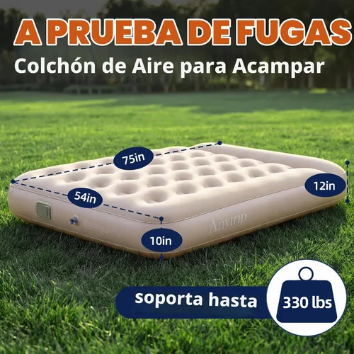 Vista 2 de Colchón de aire tamaño matrimonial con bomba incorporada, colchón inflable portátil más almohada, cama de aire autoinflable impermeable, cama
