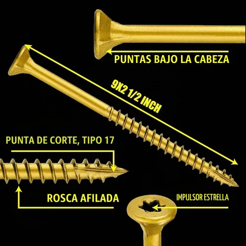 Vista 3 de Grindy - Tornillos para madera #9 x 2 1/2 pulgadas (paquete de 300/2.6 libras) – Tornillos de cubierta autoperforantes I resistentes a la corrosión